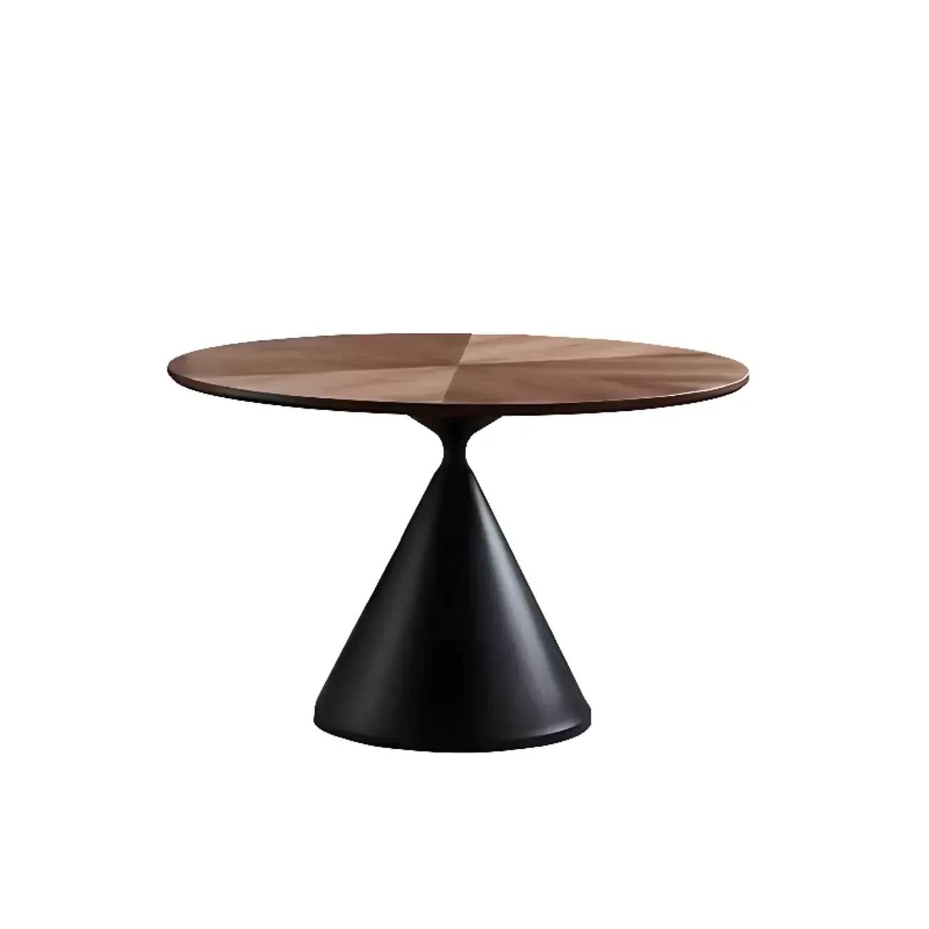 Modern Brown Round Wood Metal Cone Base Dining Table