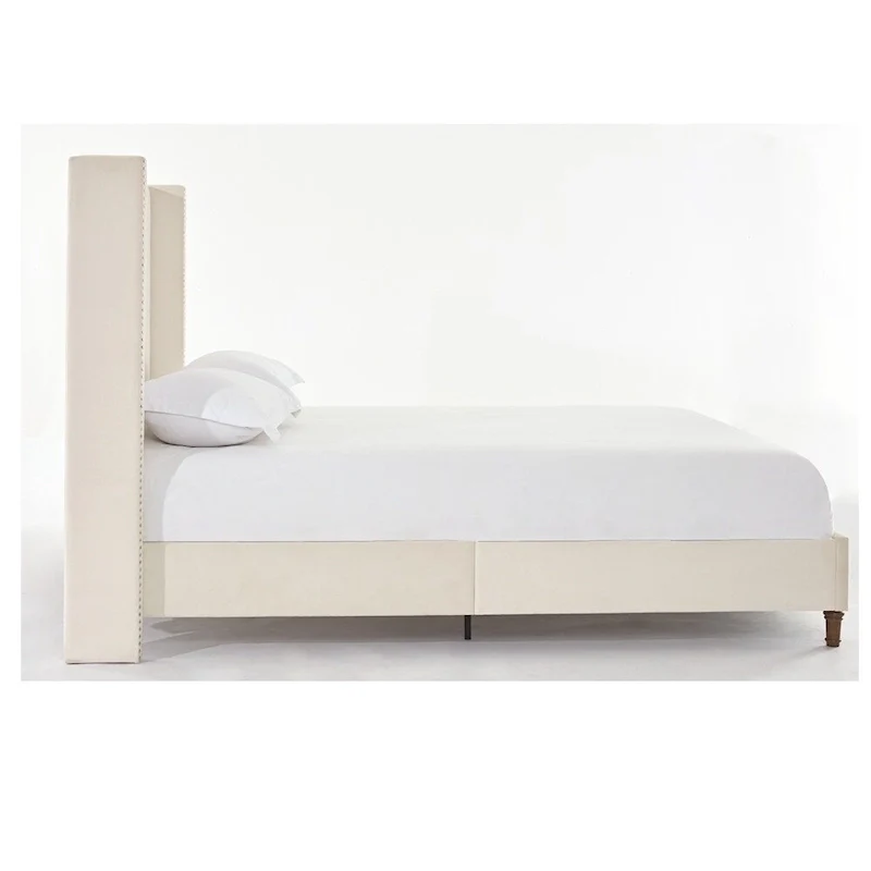 Velvet Upholstered Queen Bed - Wingback with Nailhead Trim