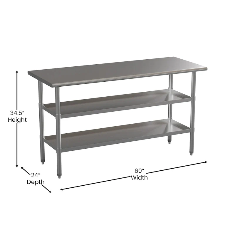 NSF Certified Commercial 18-Gauge Stainless Steel Work and Prep Table