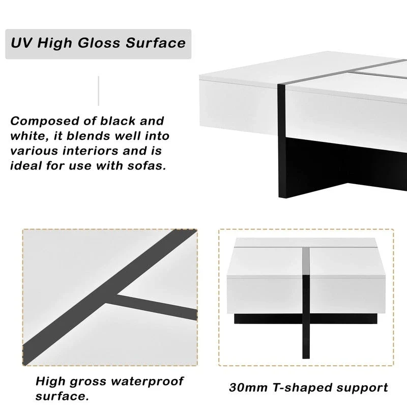 45.2 Modern High Gloss Surface Coffee Table By Aoolive
