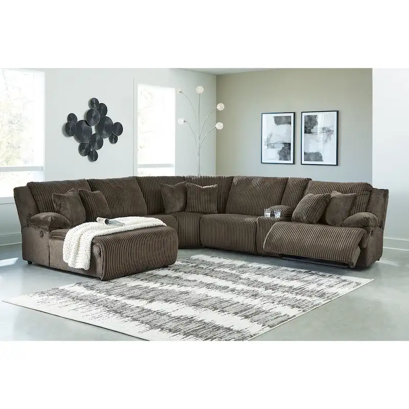 Signature Design by Ashley Top Tier Brown 6-Piece Reclining Sectional with Chaise - 147W x 134D x 41H