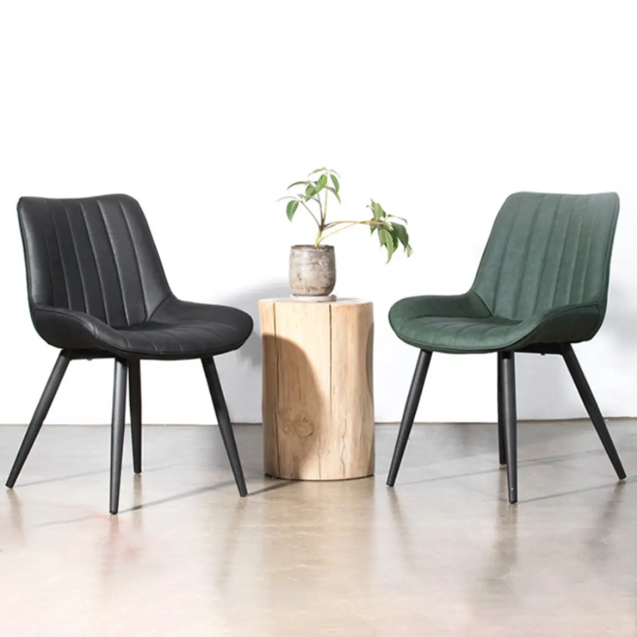 Simple Upholstered Leather Dining Chair Solid Back Metal Legs
