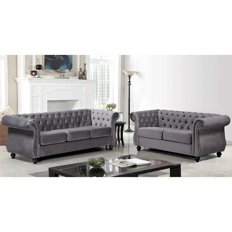 Kemos Velvet Chesterfield 2-piece Living Room Set