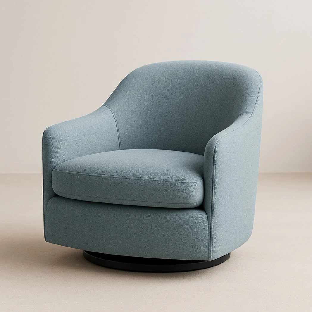 Fauteuil pivotant tissu polyester bleu avec base rotative