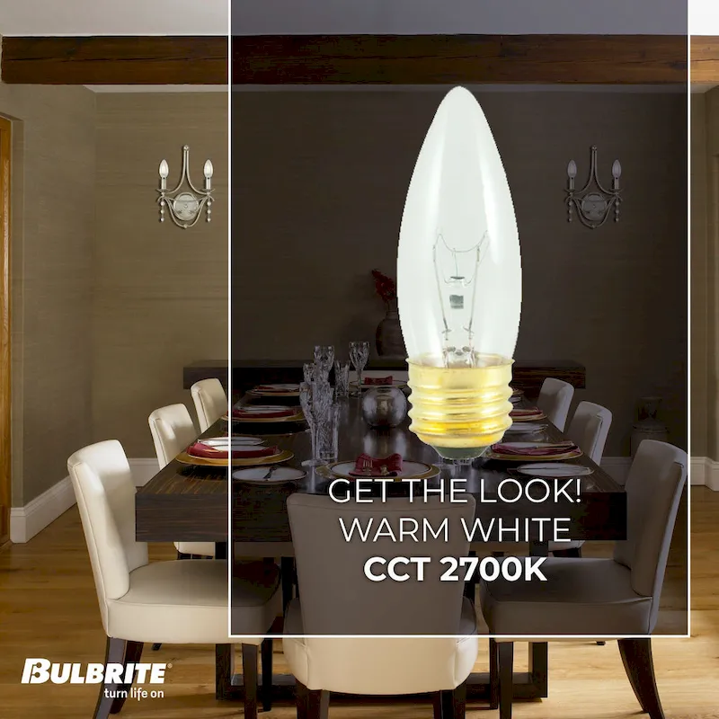 Bulbrite Pack of (50) 40 Watt Dimmable Clear B10 Incandescent Light Bulbs with Medium (E26) Base, 2700K Warm White Light