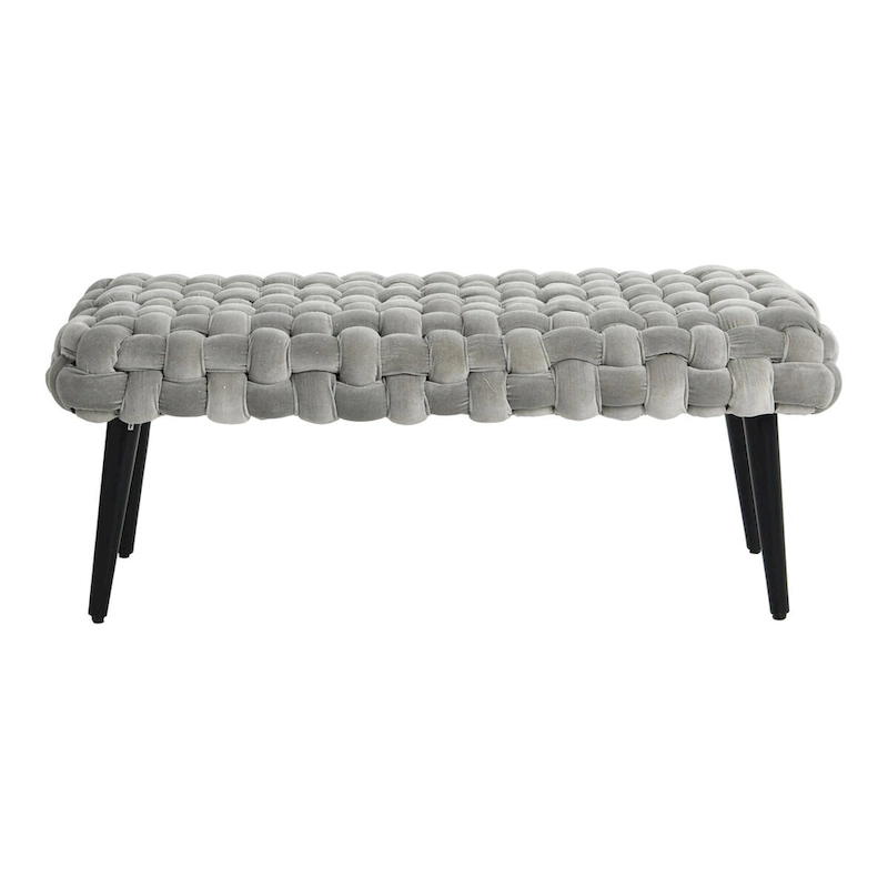 Chunky Woven Velvet Entryway Bench with Wood Legs