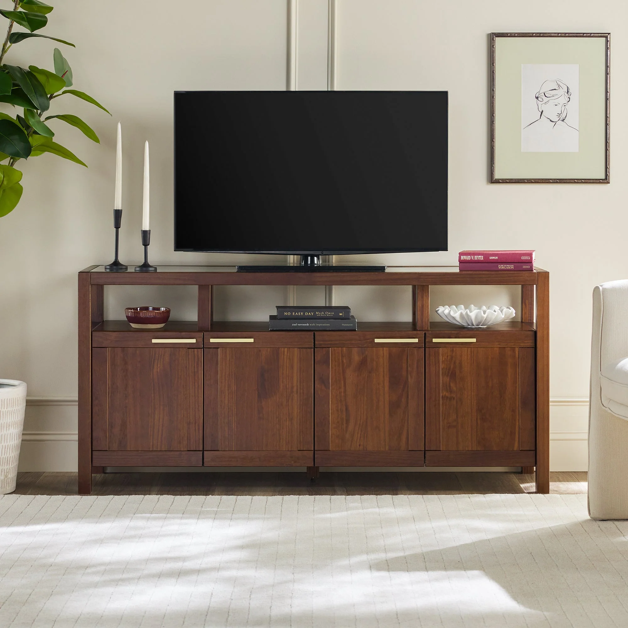 Isla Modern TV Stand with Glass Top