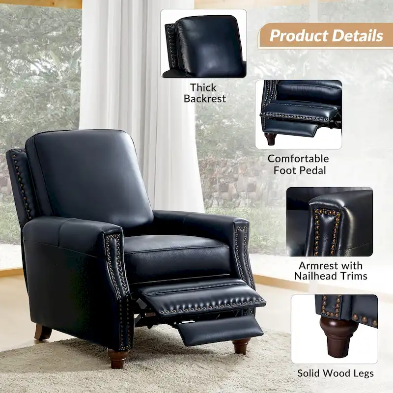 Cigar Mid-century Modern Genuine Leather Recliner with Nailhead Trim by HULALA HOME