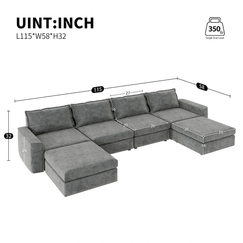 U Shaped Reversible Sectional Sofa with Ottoman