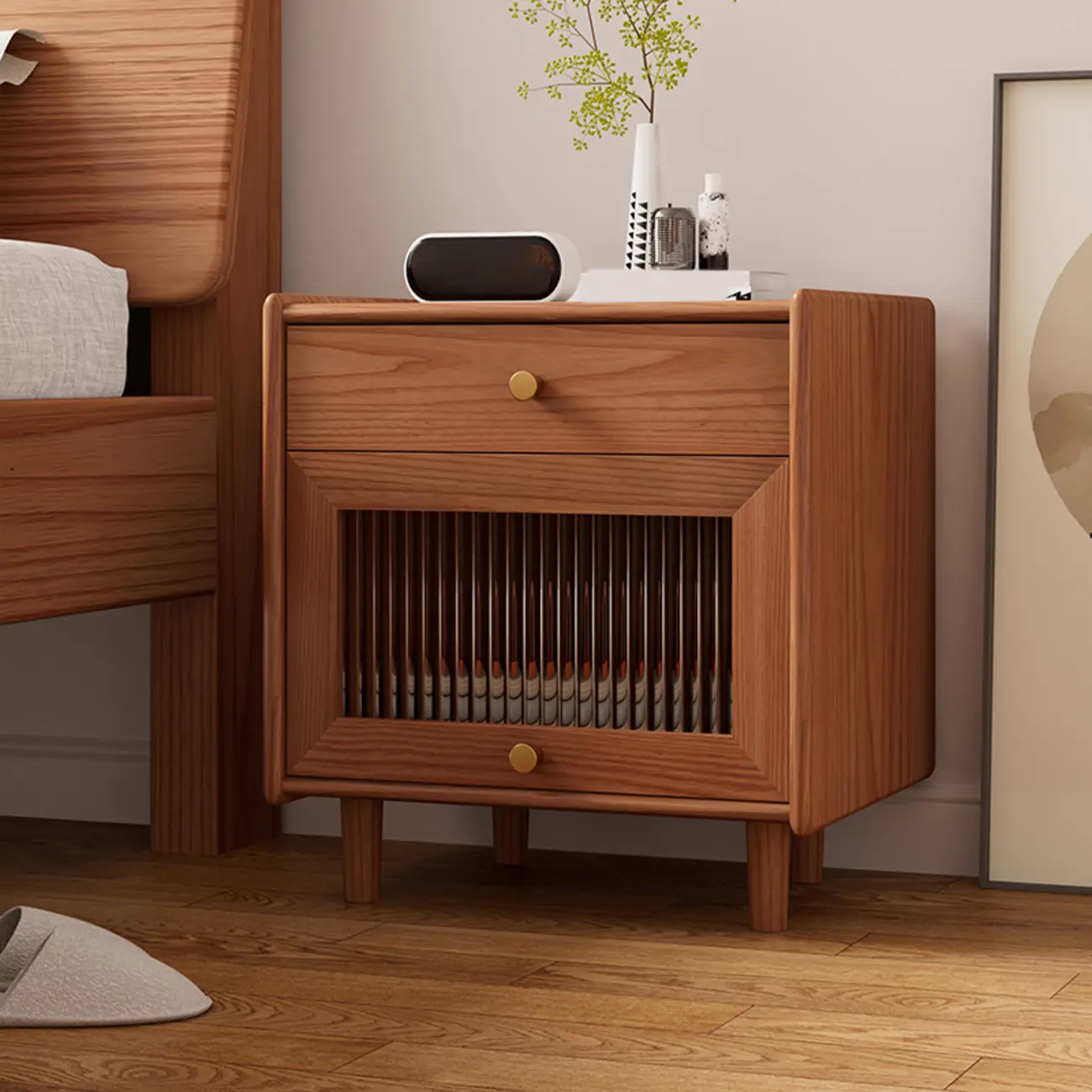 Natural Ash Wooden Drawer Cabinet Nightstand with Legs