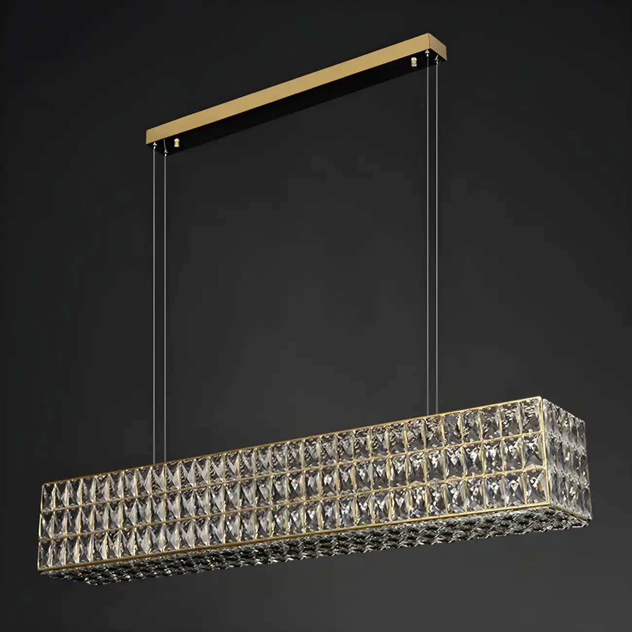 Modern Crystal Steel Rectangular Island Light