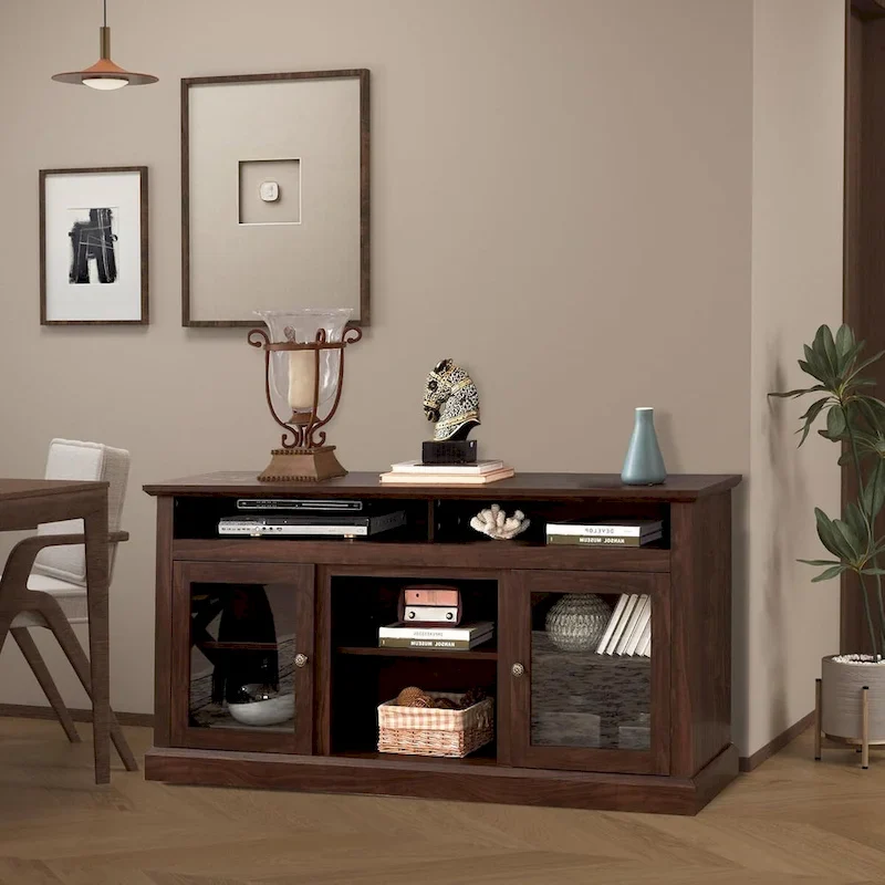 Contemporary TV Media Stand,  Entertainment Console, Up to 65 TV, Open & Closed Storage Space