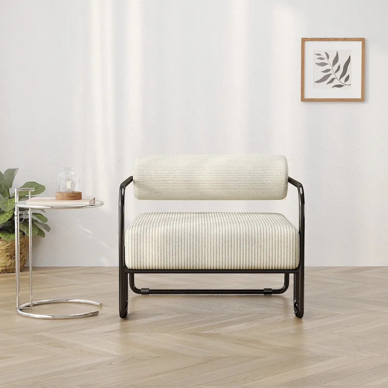 Living Room Corduroy Upholstered Accent Chair with Iron Frame