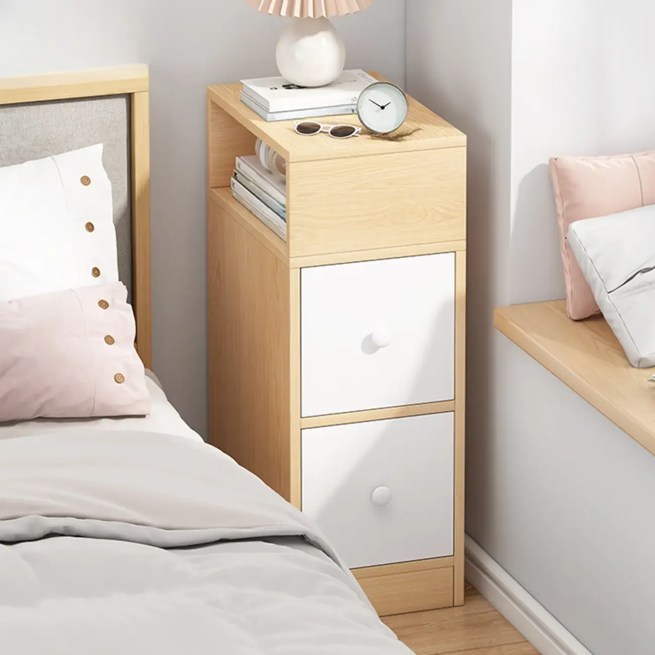 Natural Finish Casual Engineered Wood 3 Drawer Nightstand