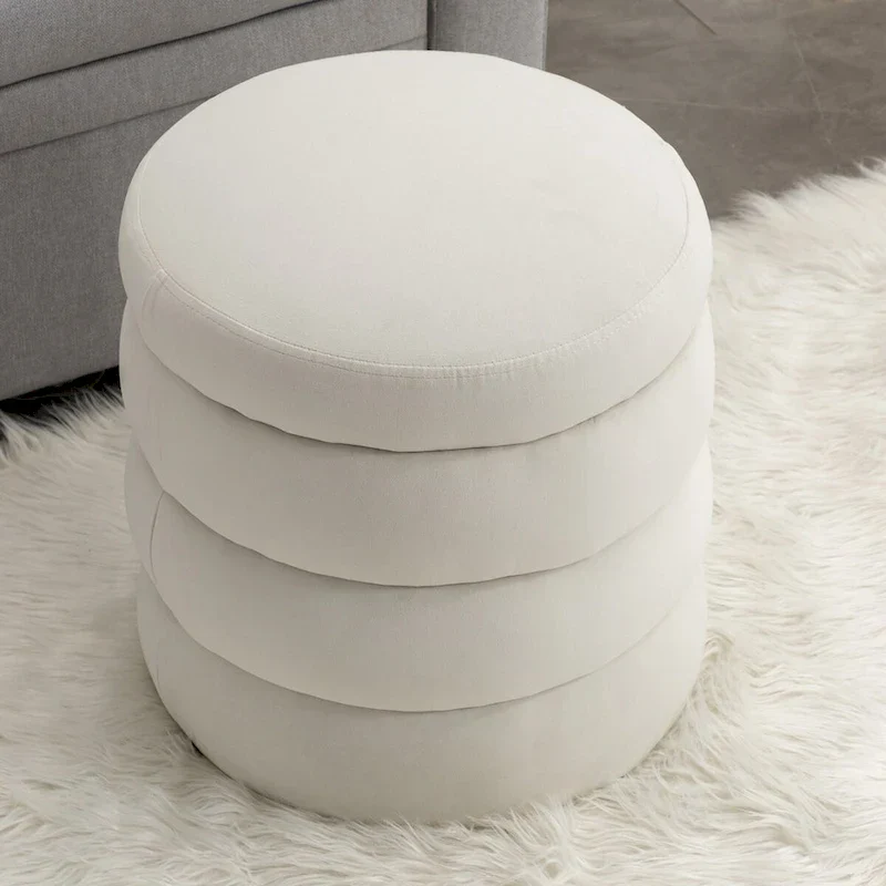 Soft Velvet Round Ottoman Footrest Stool