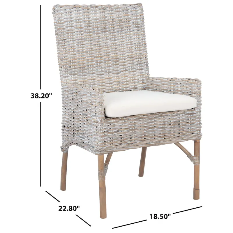 SAFAVIEH Winnifred Coastal Rattan Accent Chair with Cushion - 18.5 W x 22.8 L x 38.2 H - 19Wx23Dx38H