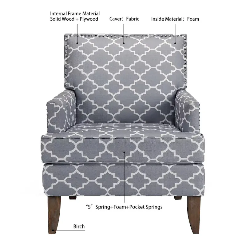 Fabric Upholstered Accent Chairs with Wood Legs