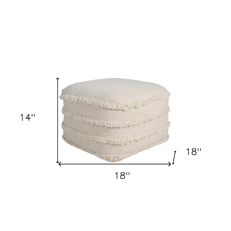 HomeRoots 18 Cream Cotton Tufted Cube Striped Pouf Ottoman