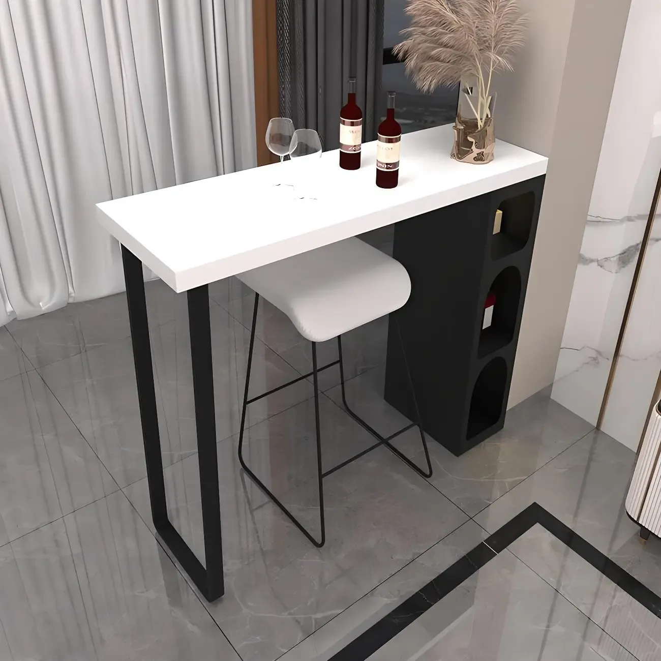 Modern White Metal Wood Three Storage Bar Tables