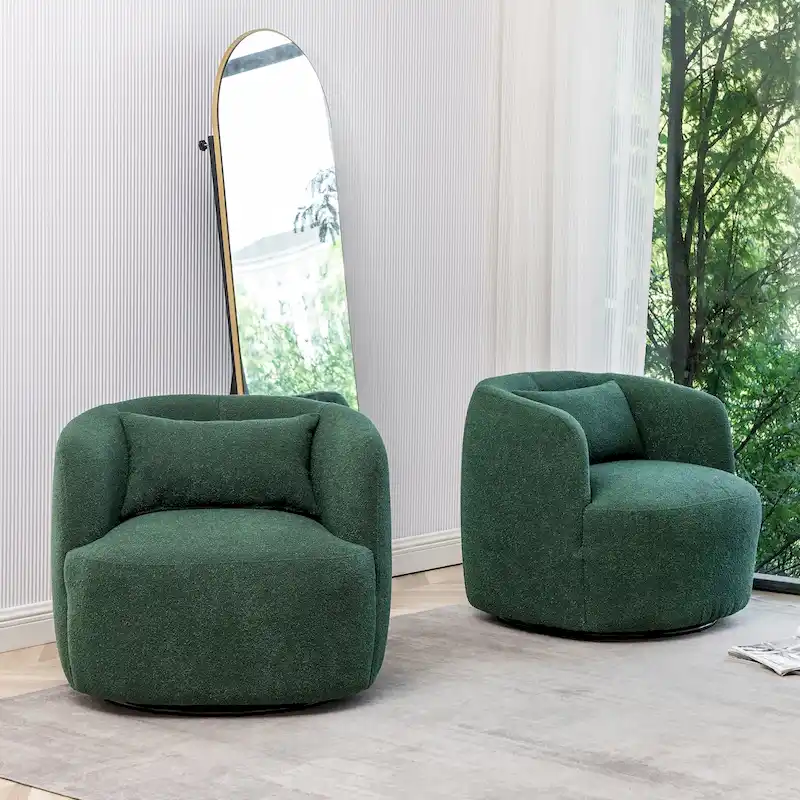 KINWELL 34 Wide Boucle Fabric Upholstered Swivel Armchair (Set of 2)