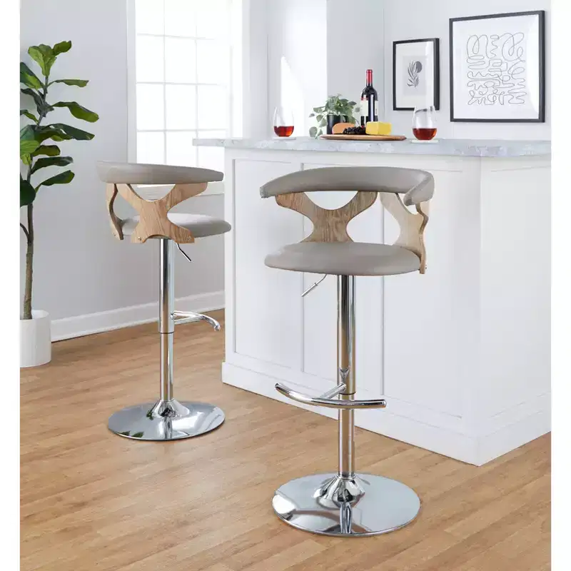 LumiSource Set of 2 Gardenia Adjustable Barstools Chrome Fabric