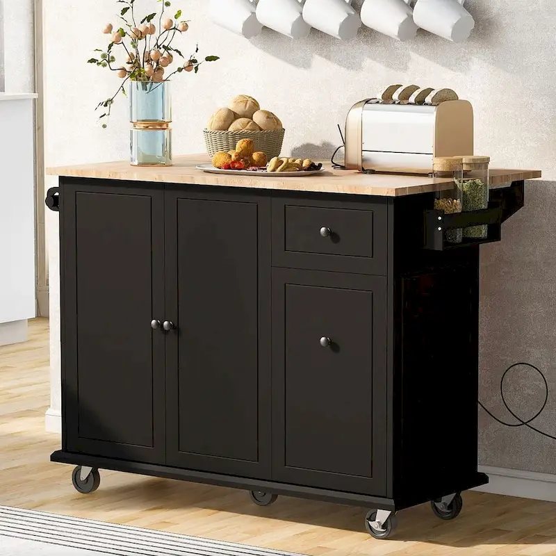 53.9 W Modern Versatile Kitchen Island with Drop Leaf and 3 Drawer Cabinets