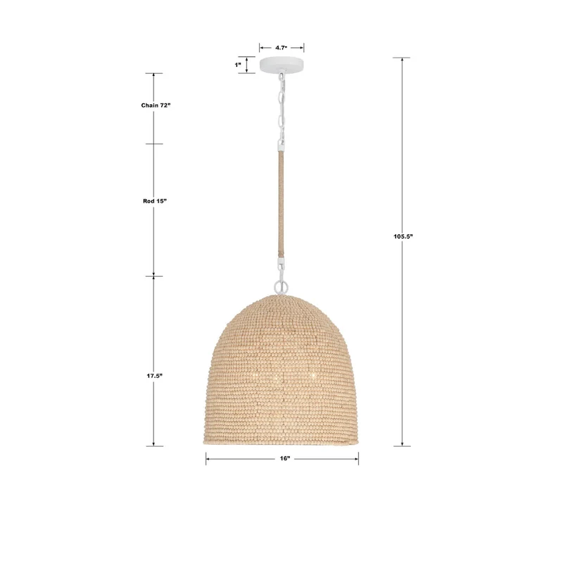 Jasper 3 Light Matte White & Natural Wood Pendant - 16 W x 17.5 H