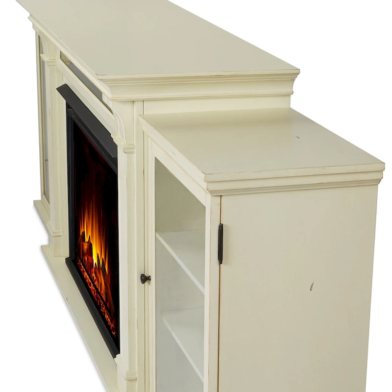 Tracey 84 TV Stand Electric Fireplace in Distressed White by Real Flame