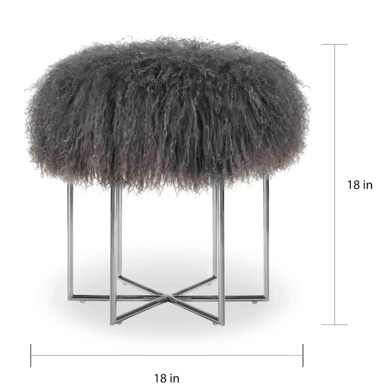 Bailey Real Sheepskin Mongolian/ Stainless Steel Ottoman