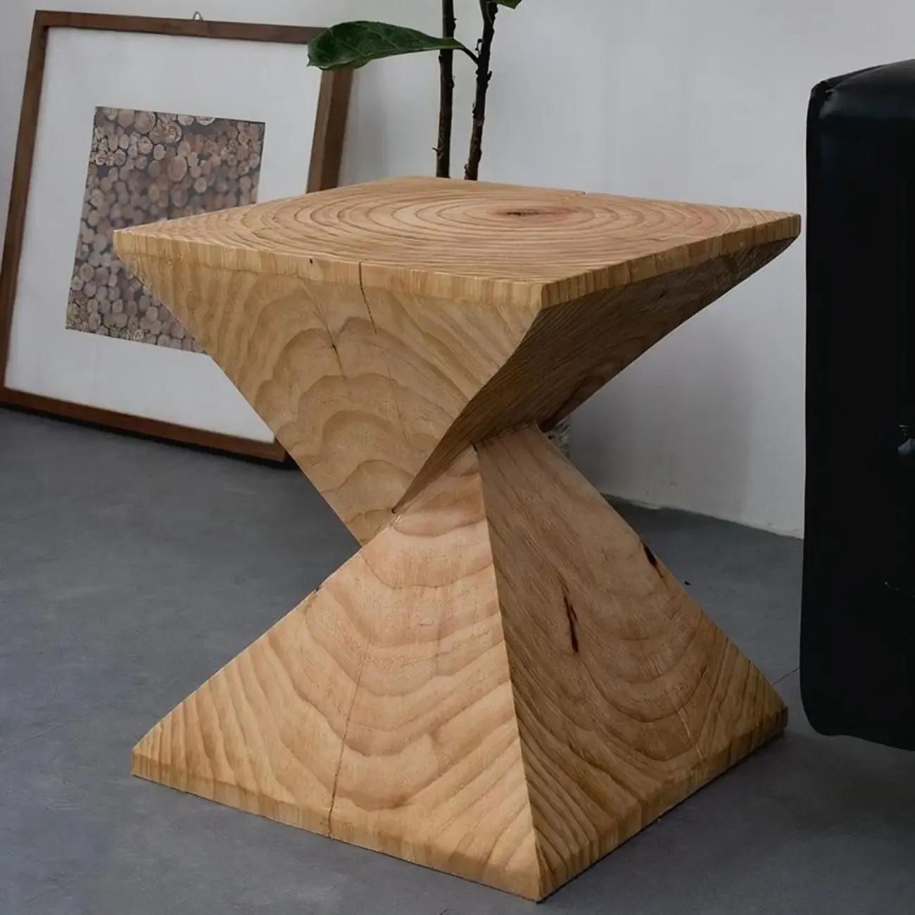 Block Square Natural Wood End Table for Living Room