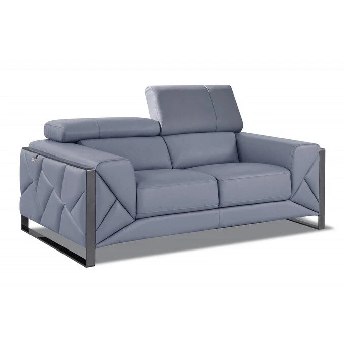 HomeRoots 75 Light Blue And Black Italian Leather Loveseat