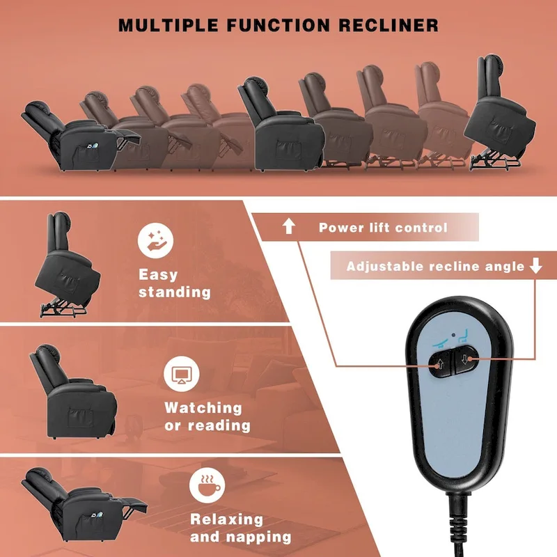 Faux Leather Power Lift Recliner Chair with Massage