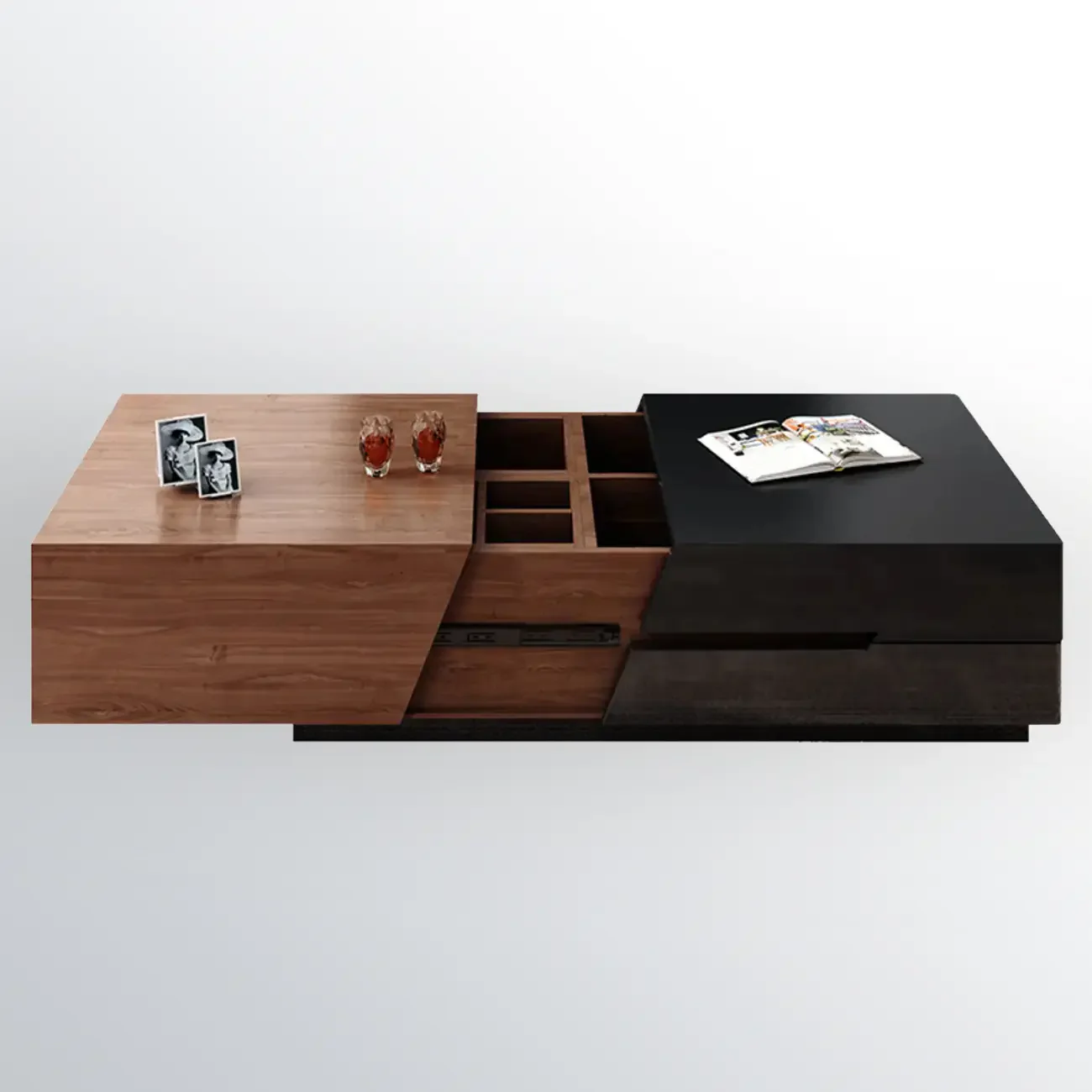 Modern Wood Lift-Top Coffee Table Cabinet, Rectangular Design