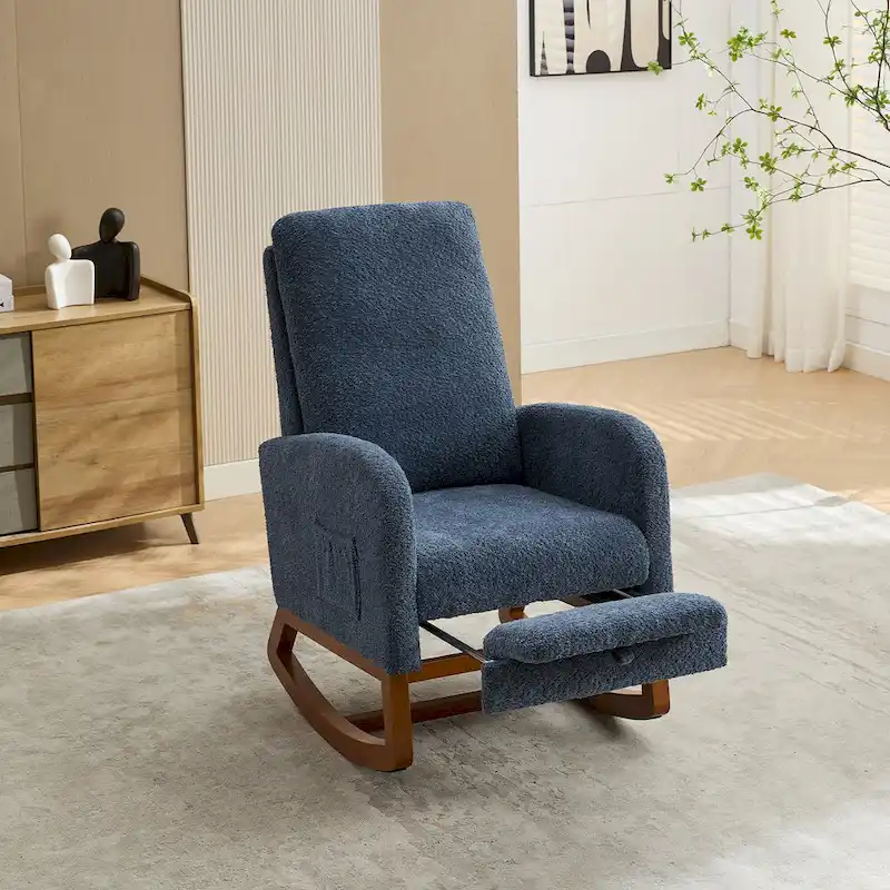Living Room Rocking Accent Chair with Retractable Footrest