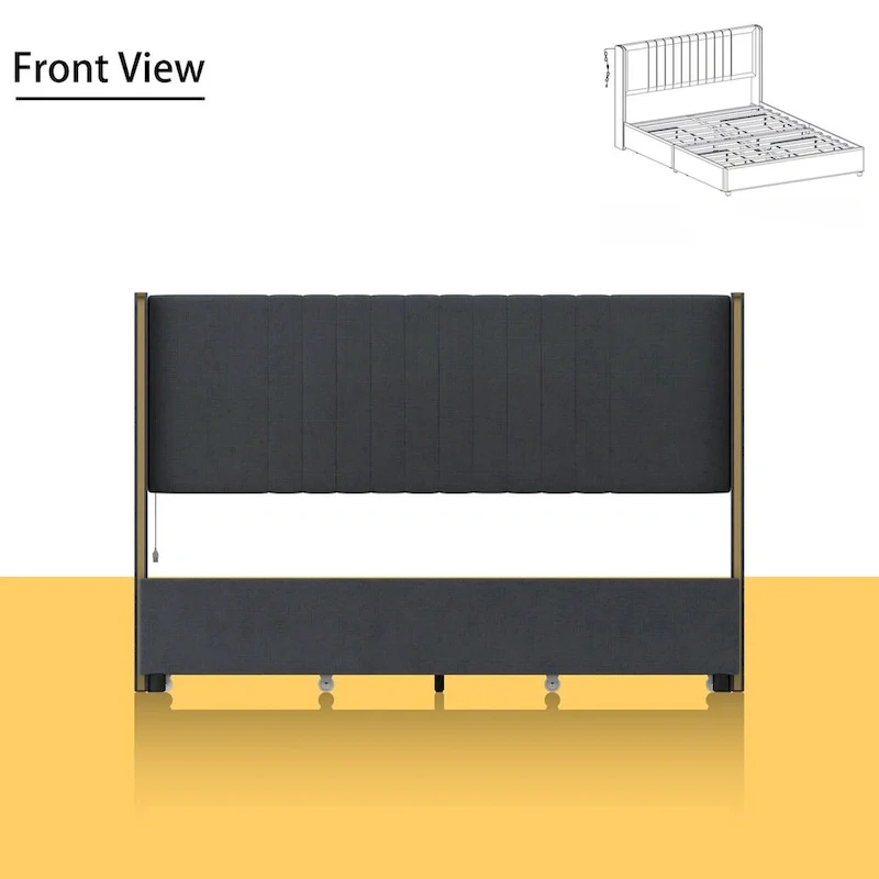 Modern Illuminated Bed Frame with Gold Trim - Chic Upholstered Design