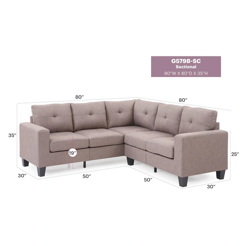 Newbury 82 in. W 2-piece Polyester Twill L Shape Sectional Sofa - 32L x 82W x 35H