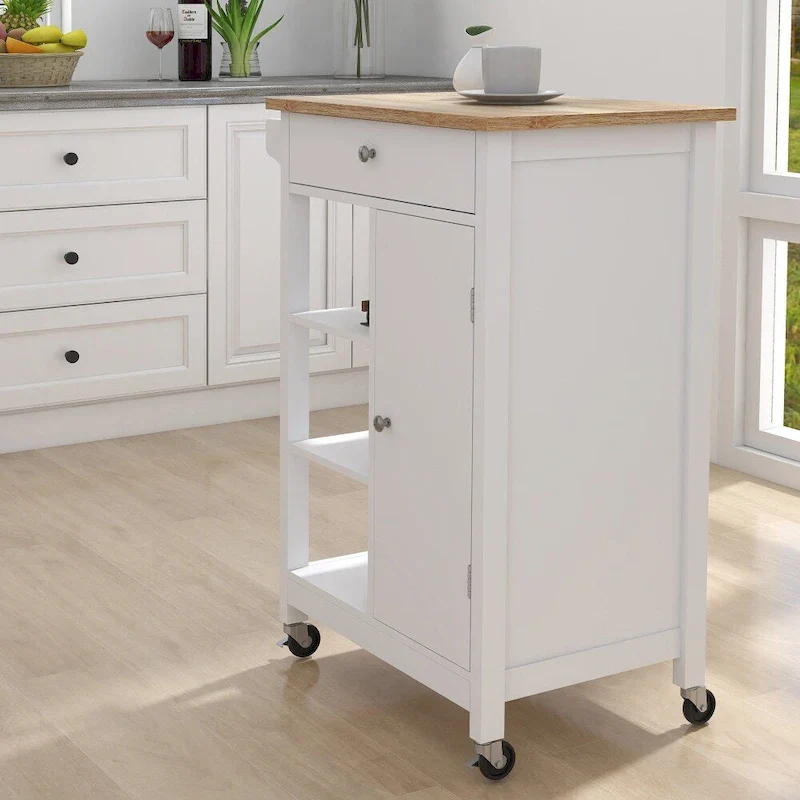 Kitchen Rolling Trolley Cart with Adjustable Shelves and Towel Rack
