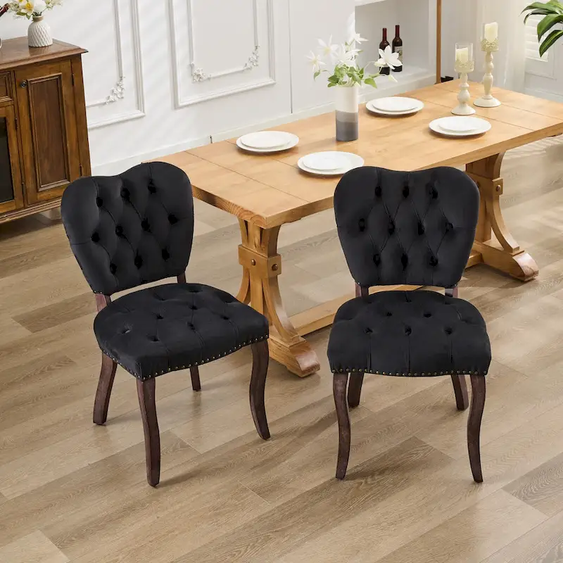 Dining Chairs Set of 2, Soft Tufted Accent Chairs Side Chairs with Wooden Legs, Velvet Upholstered Dining Room Chair