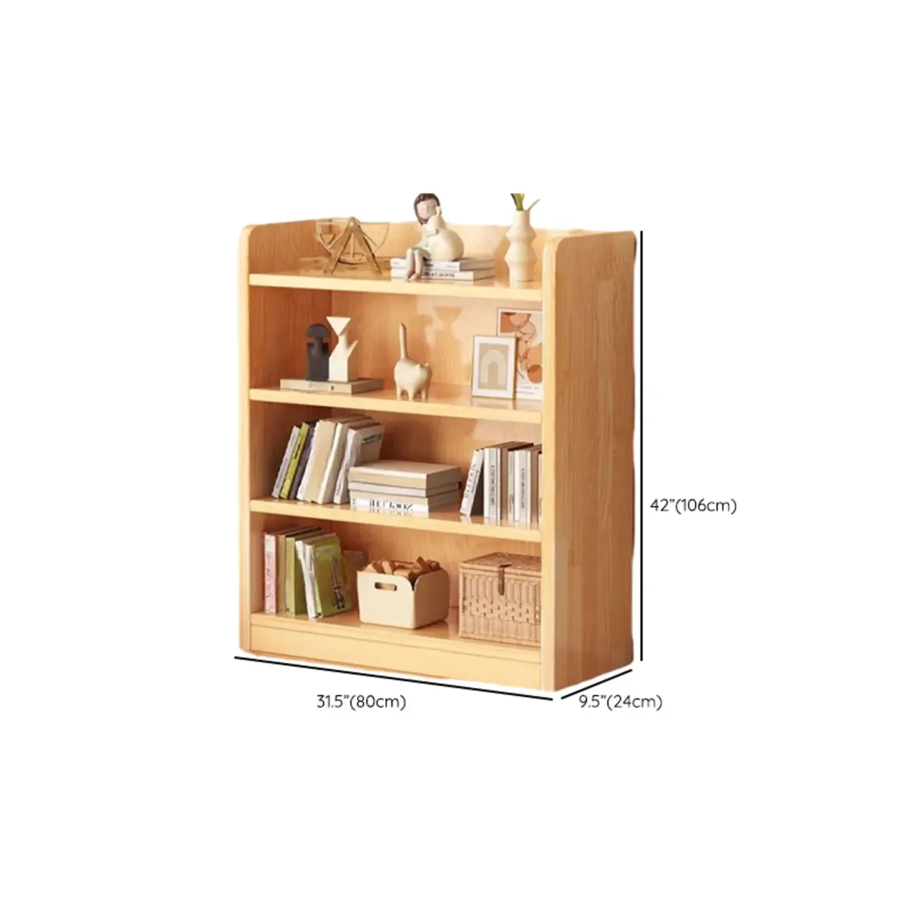 Narrow Vertical Modern Wooden Bookcase in Natural Finish