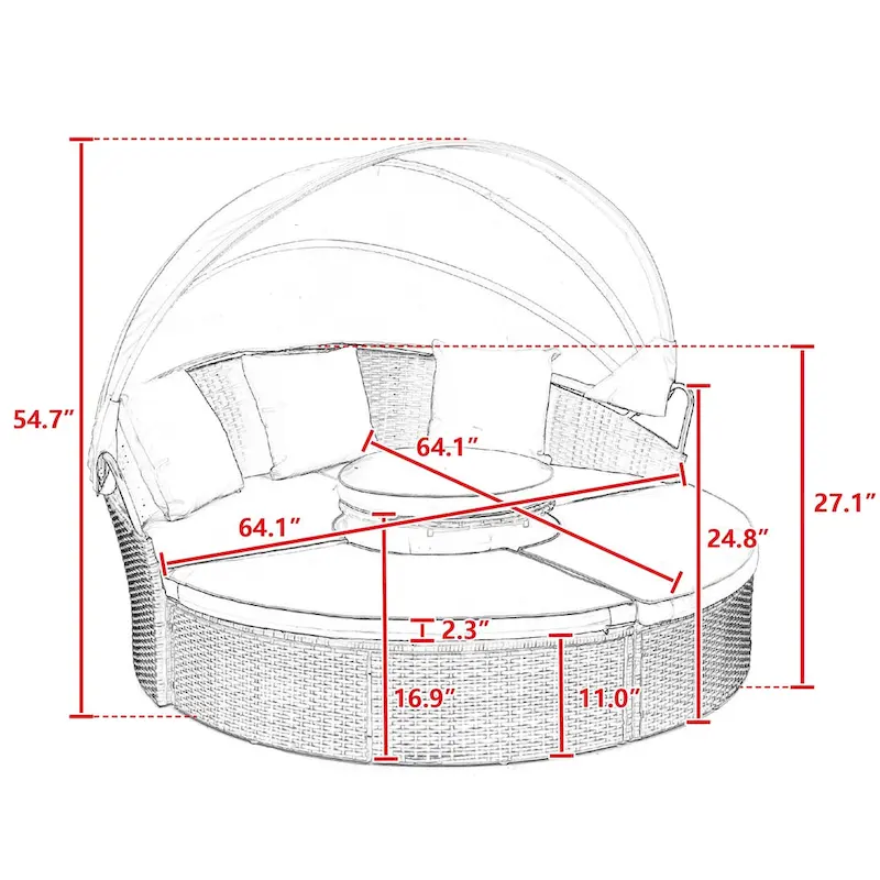 Beige Outdoor Daybed with Adjustable Canopy & Convertible Design