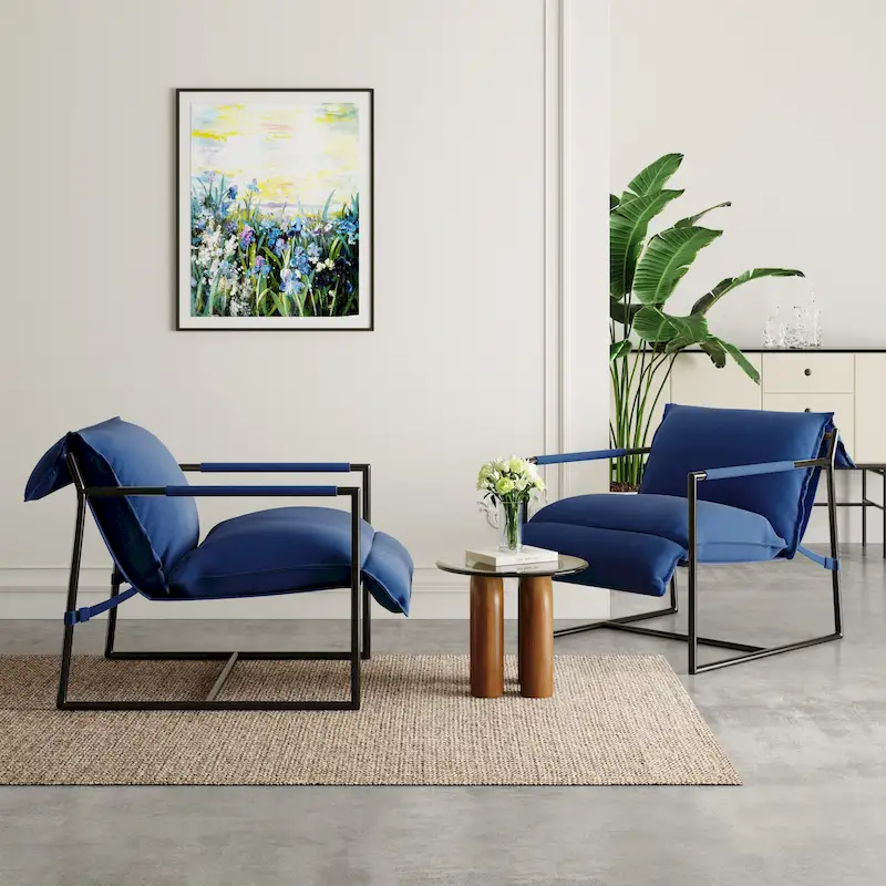 Fabric Accent Chair Metal Framed Sling Armchair Set of 2