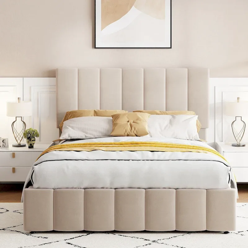 Upholstered Platform Bed with Hydraulic Storage System