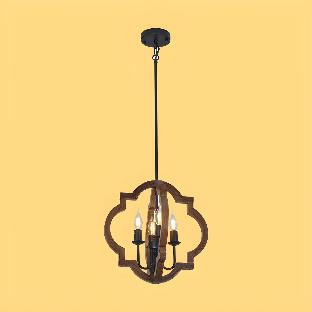Industrial Adjustable Brown Wood Caged Candelabra Chandelier