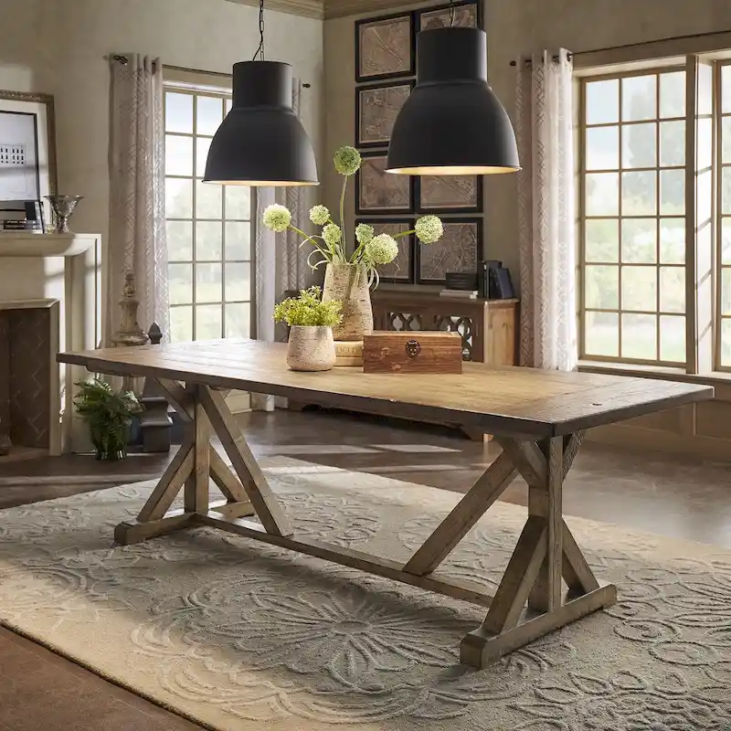Paloma Rustic Reclaimed Wood Trestle Farm Table by