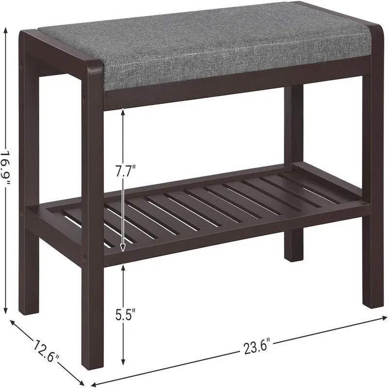Shoe Rack Bench with Cushion - 12.6D x 23.6W x 16.9H