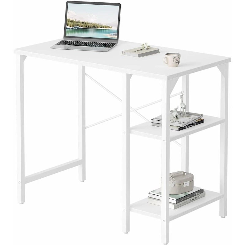 FEZIBO Small Computer Desk, 35 Inch Home Office Desk with Storage Shelves, Study Writing Desk