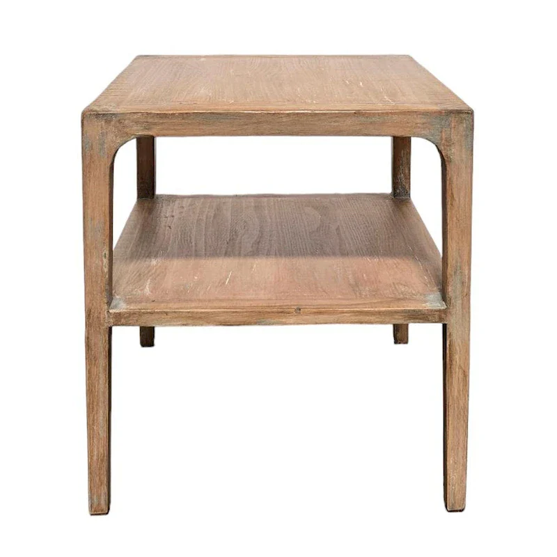 Tuley Corner End Table, Storage Shelf, Gray Pine Wood, 22in Square