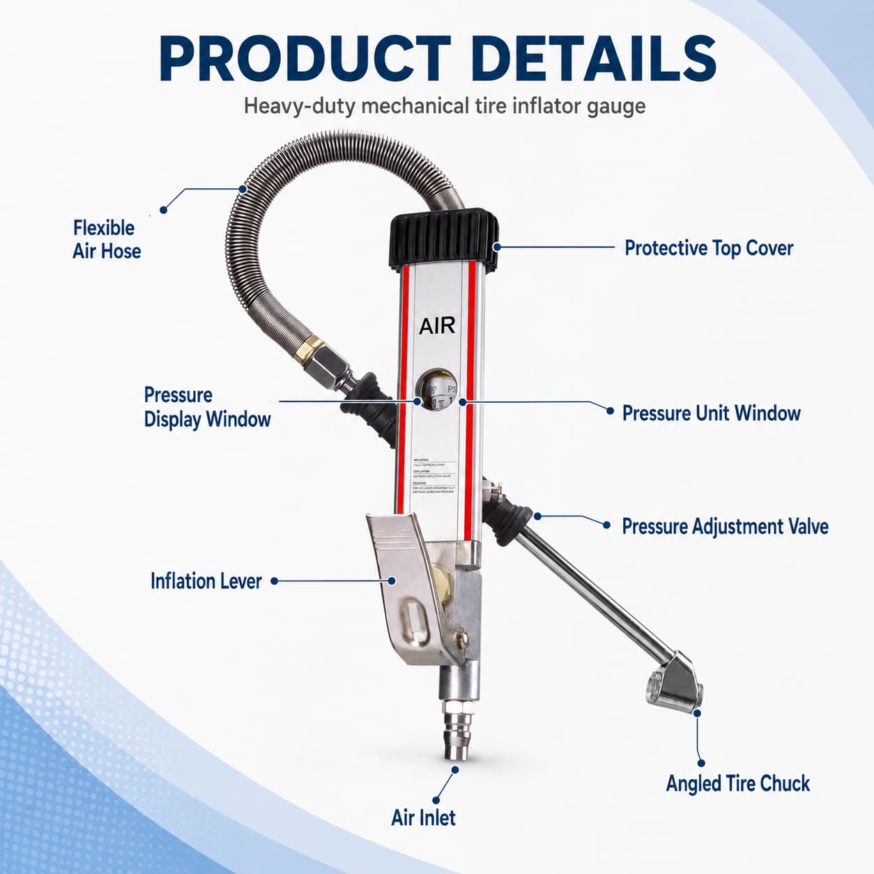 SEAPENG DP-704 Mechanical Tire Inflator Gauge, 5-160 PSI for cars, trucks, RVs and garages