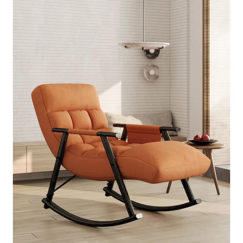 Casual Folding Rocking Chair,Lounge Rocking Chair Adjustable High Back and Foot Rest,Side Pockets Placed in Living Room Bedroom