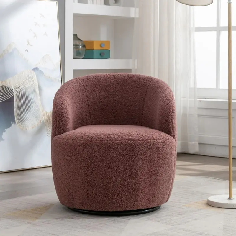 Teddy Fabric Swivel Accent Barrel Chair With Powder Coating Metal Ring